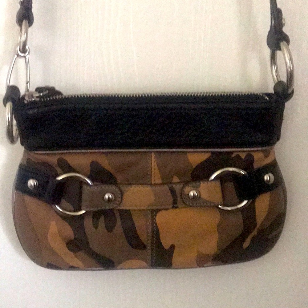 b. makowsky Brown and Black Camo Crossbody Bag